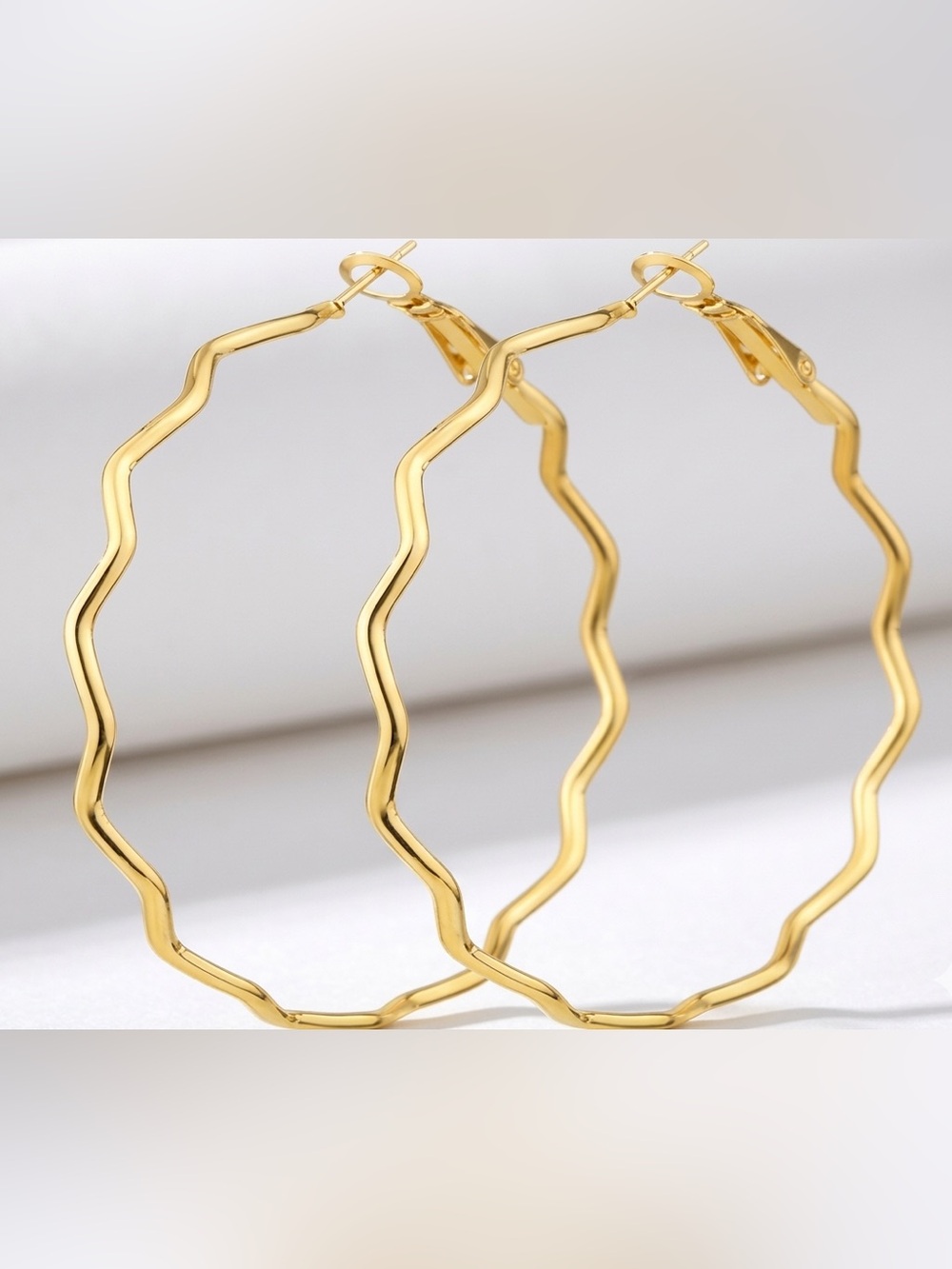 #223 Stainless SteelGold Wavy Hoop Earrings